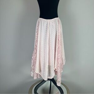 Vintage Asymmetric Midi Skirt Pink Lace Eyelet Fairy Ballet Coquette Mermaid Y2K